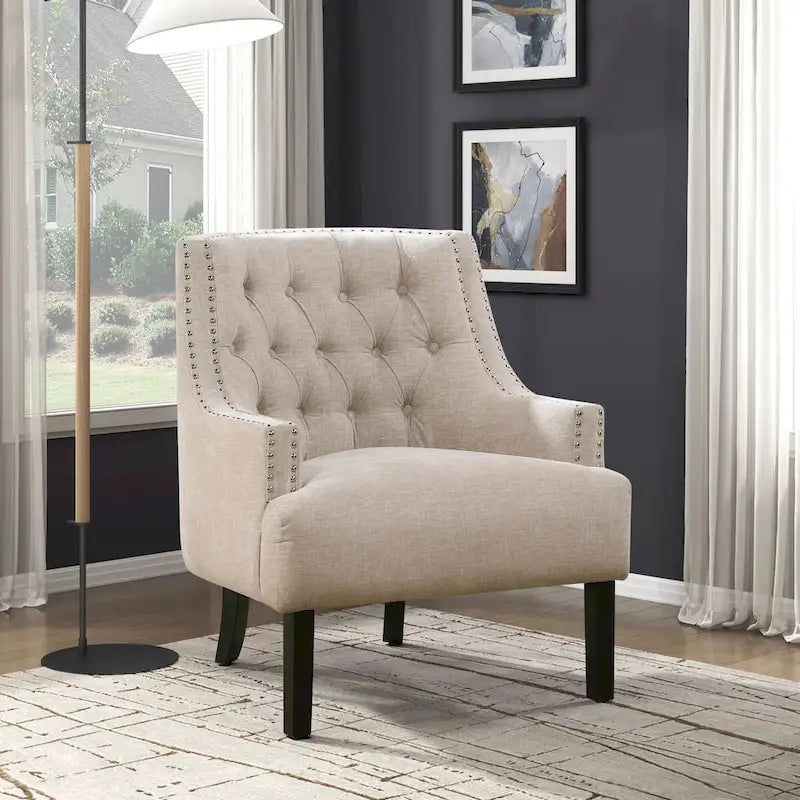 Sillón decorativo rosa de chenilla capitoné con ribete de tachuelas