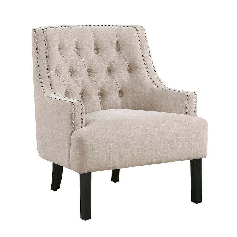 Sillón decorativo rosa de chenilla capitoné con ribete de tachuelas