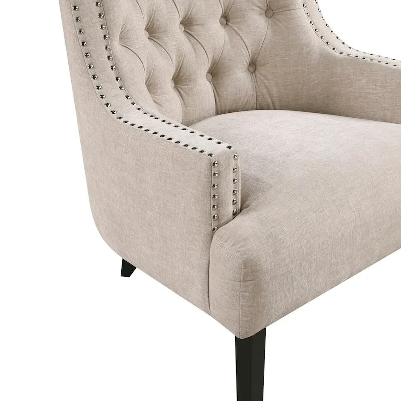 Sillón decorativo rosa de chenilla capitoné con ribete de tachuelas