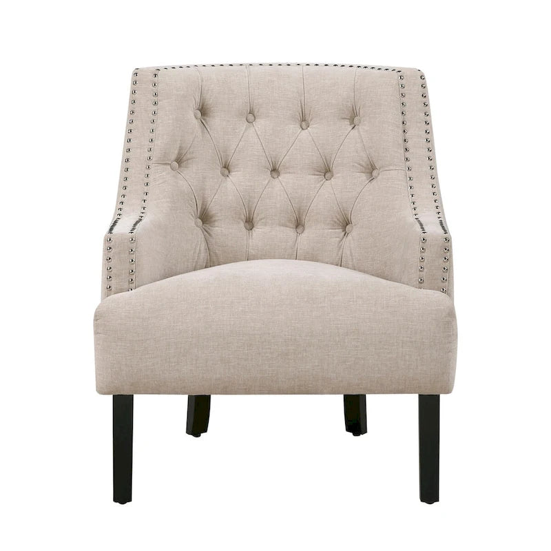 Sillón decorativo rosa de chenilla capitoné con ribete de tachuelas