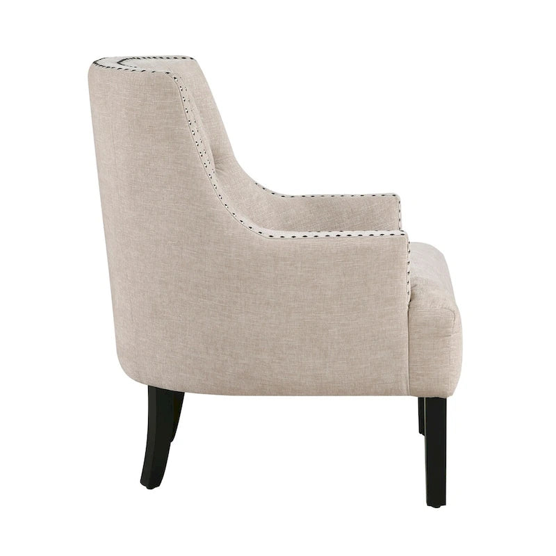 Sillón decorativo rosa de chenilla capitoné con ribete de tachuelas
