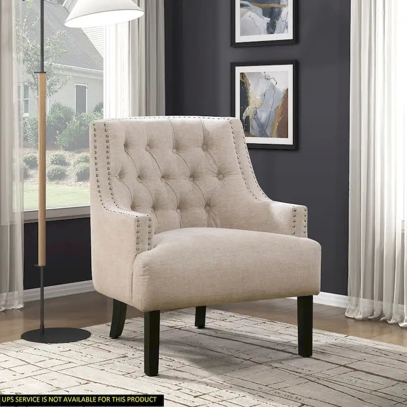 Sillón decorativo rosa de chenilla capitoné con ribete de tachuelas
