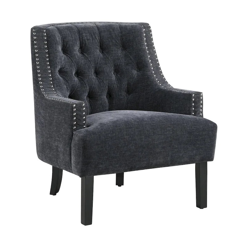 Sillón decorativo rosa de chenilla capitoné con ribete de tachuelas