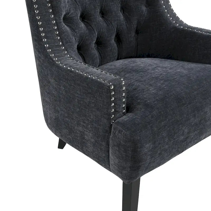Sillón decorativo rosa de chenilla capitoné con ribete de tachuelas