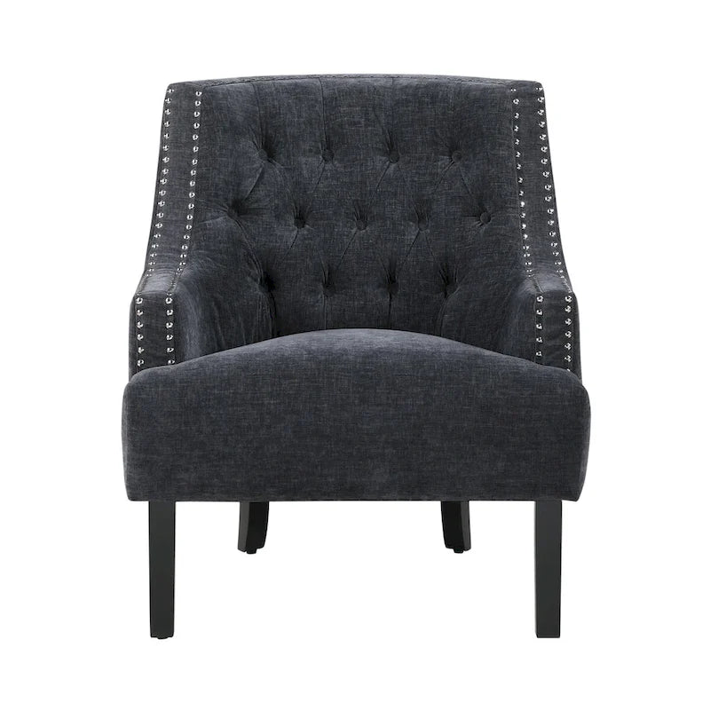 Sillón decorativo rosa de chenilla capitoné con ribete de tachuelas
