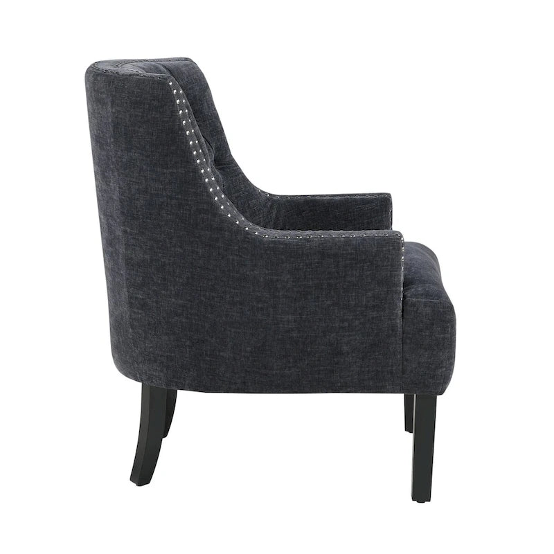 Sillón decorativo rosa de chenilla capitoné con ribete de tachuelas
