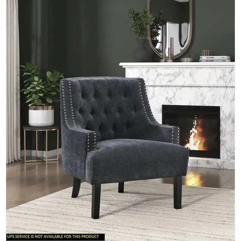 Sillón decorativo rosa de chenilla capitoné con ribete de tachuelas