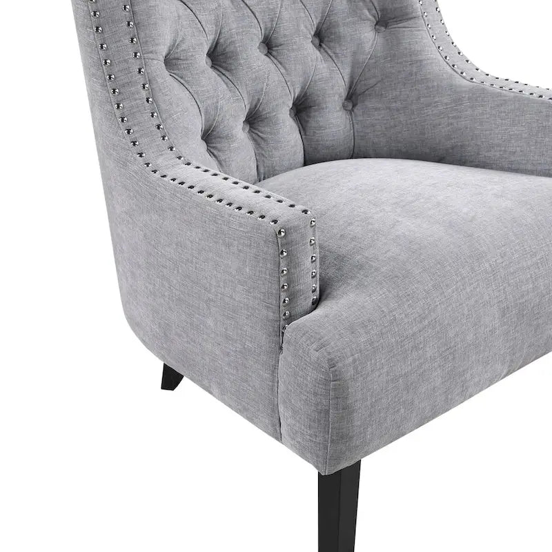 Sillón decorativo rosa de chenilla capitoné con ribete de tachuelas