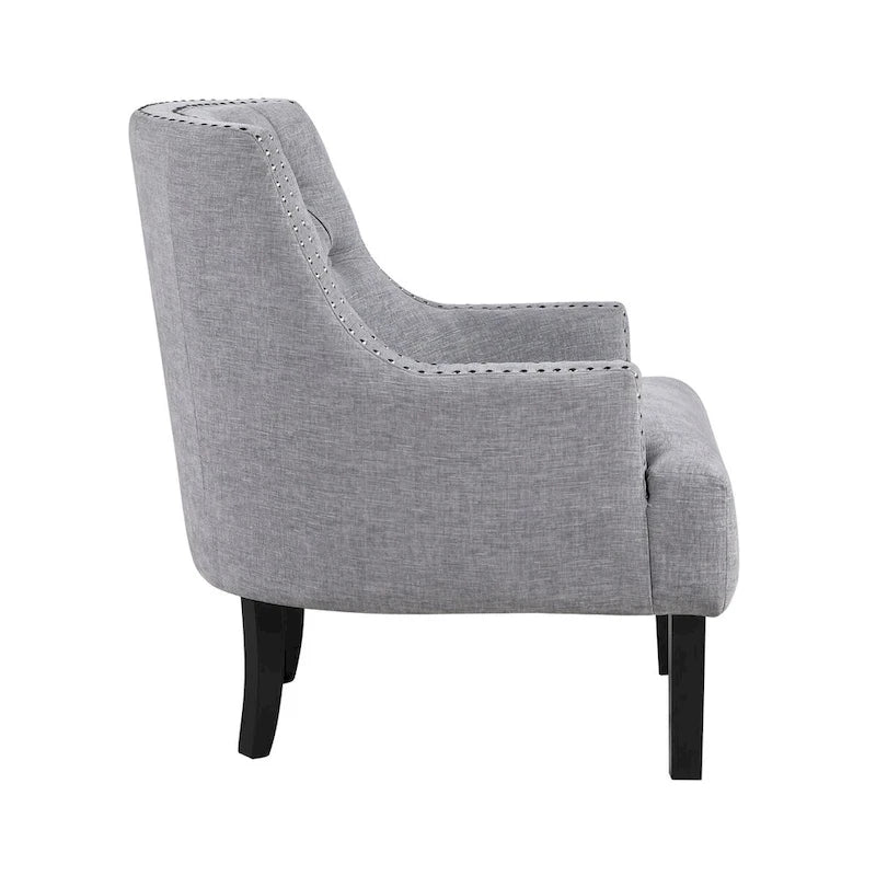 Sillón decorativo rosa de chenilla capitoné con ribete de tachuelas