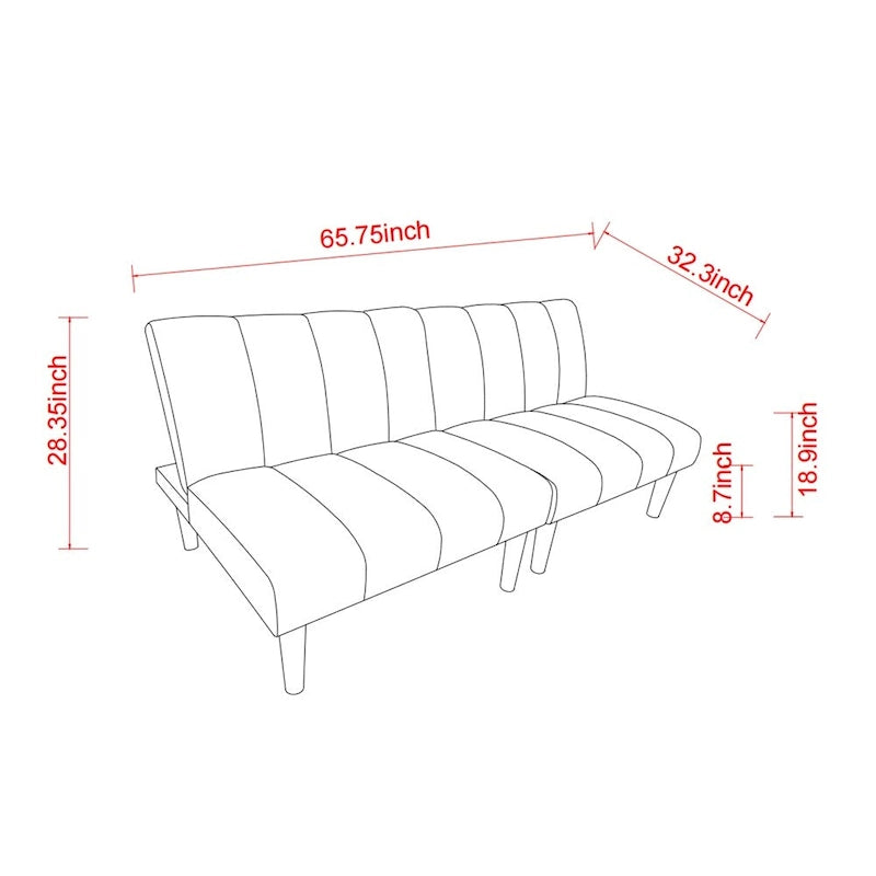 Sofá cama convertible de pana con patas de madera