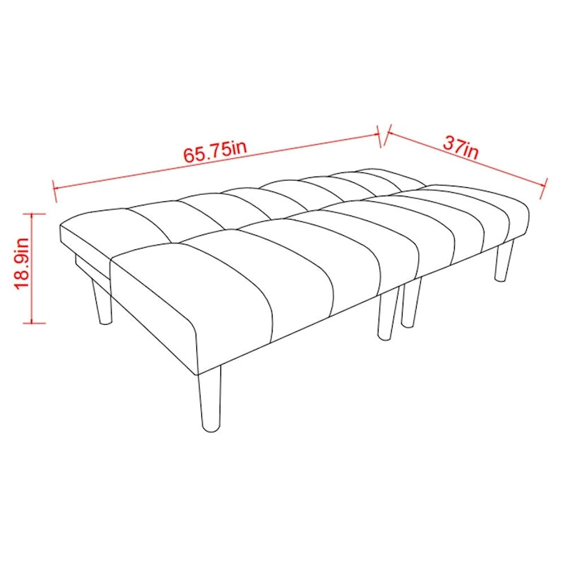Sofá cama convertible de pana con patas de madera