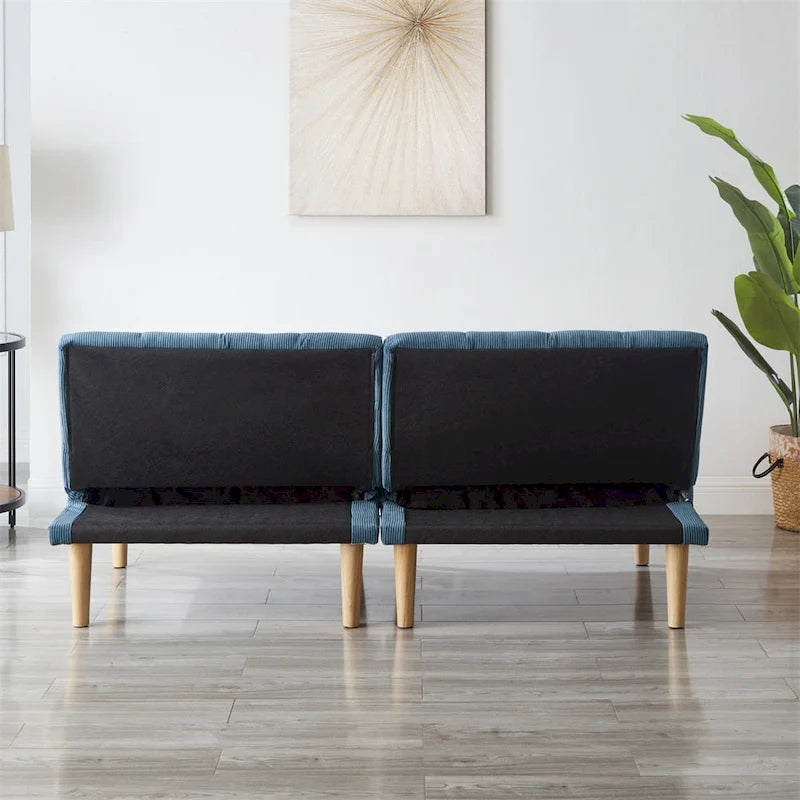 Sofá cama convertible de pana con patas de madera