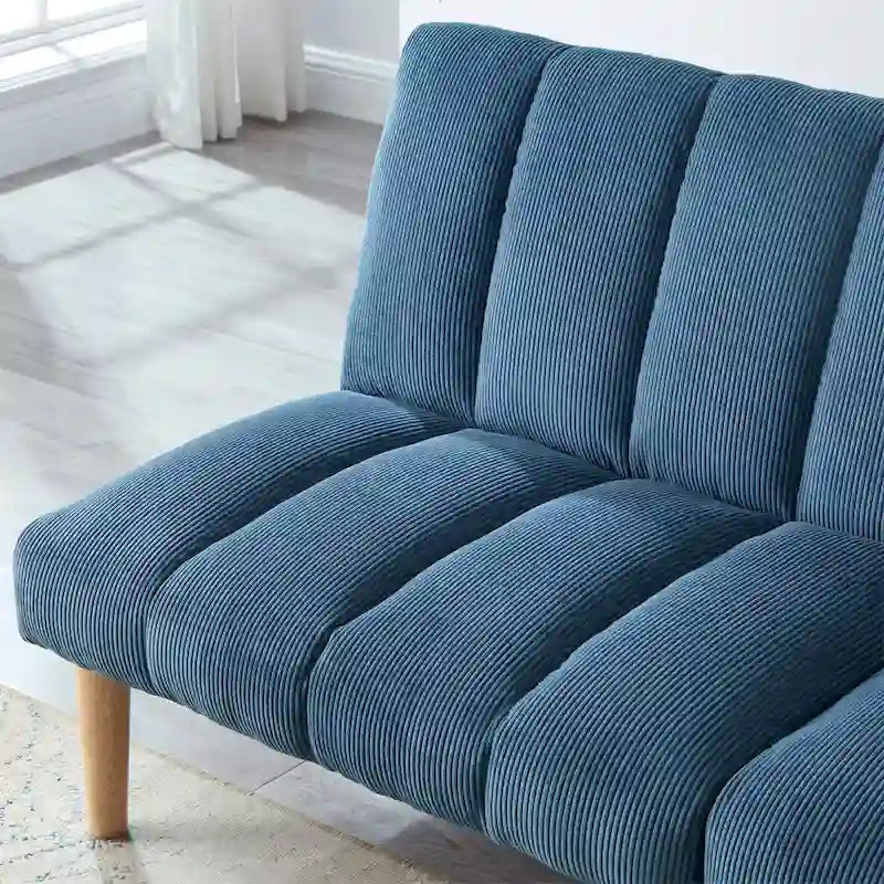 Sofá cama convertible de pana con patas de madera