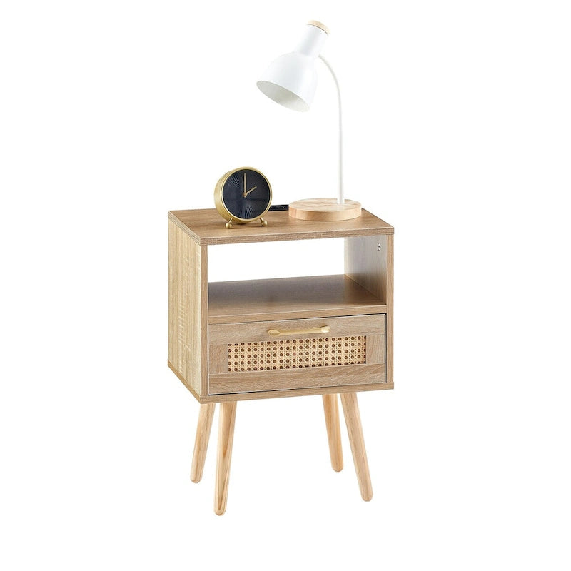 Rattan-Beistelltisch mit Schublade und USB-Anschlüssen