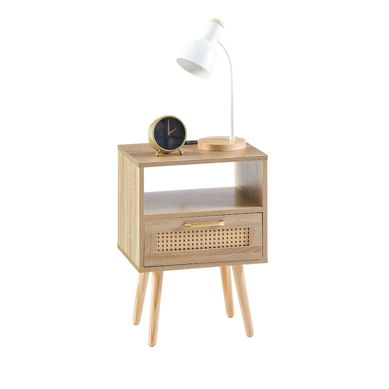 Rattan-Beistelltisch mit Schublade und USB-Anschlüssen