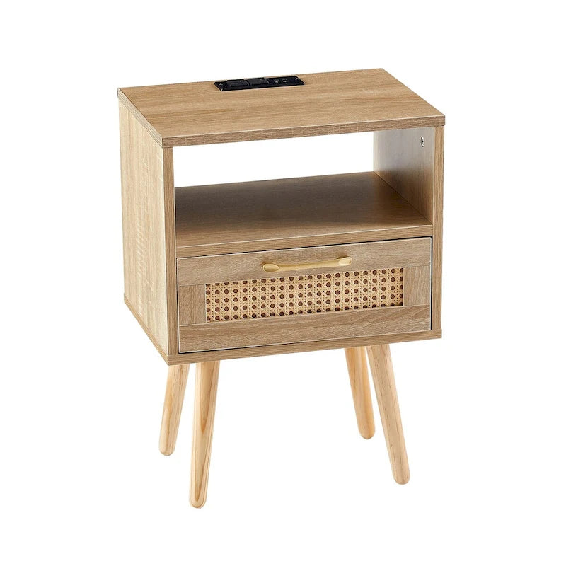 Rattan-Beistelltisch mit Schublade und USB-Anschlüssen