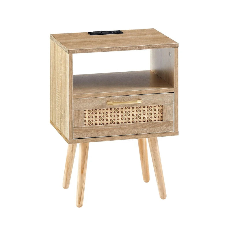 Rattan-Beistelltisch mit Schublade und USB-Anschlüssen