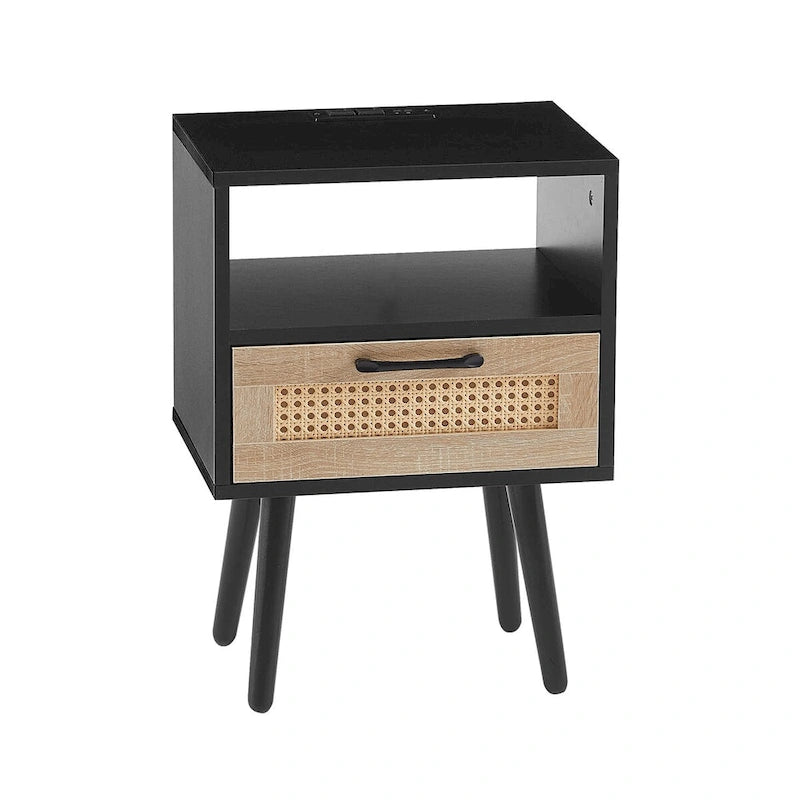 Rattan-Beistelltisch mit Schublade und USB-Anschlüssen