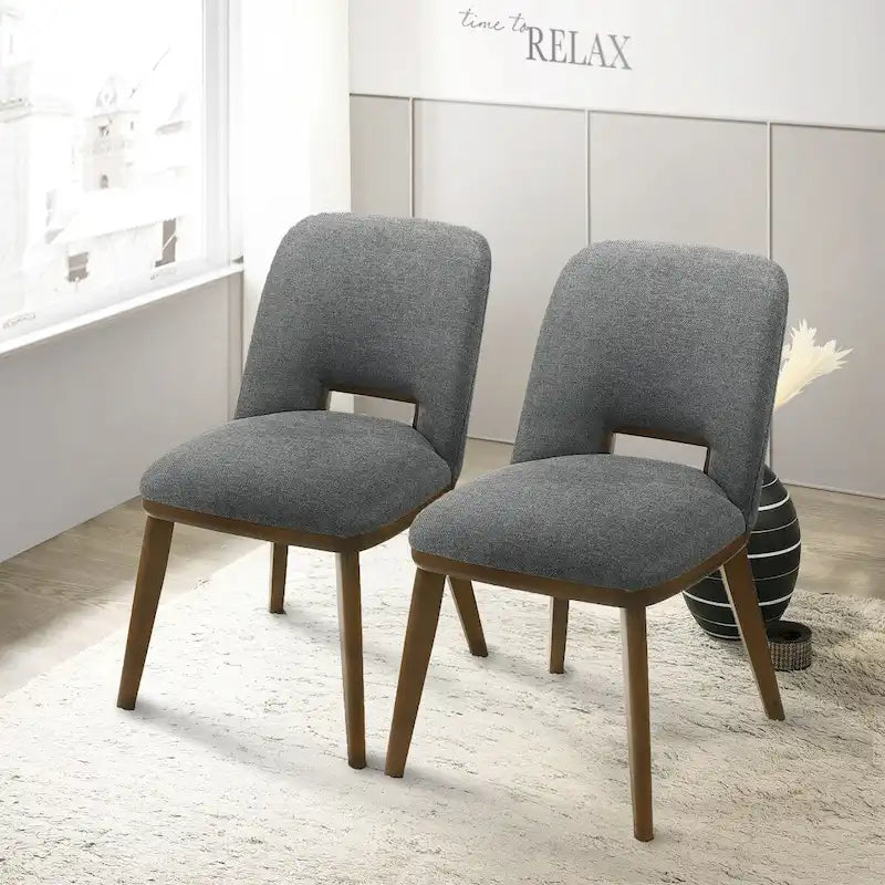 Sillas de comedor tapizadas gris claro con base de madera maciza, juego de 2