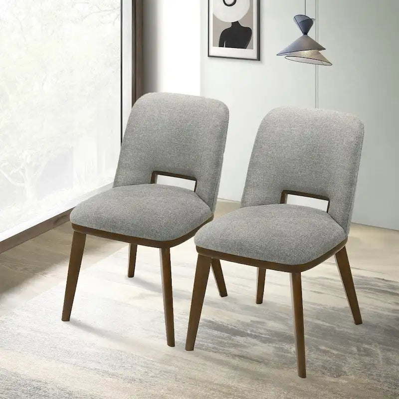 Sillas de comedor tapizadas gris claro con base de madera maciza, juego de 2