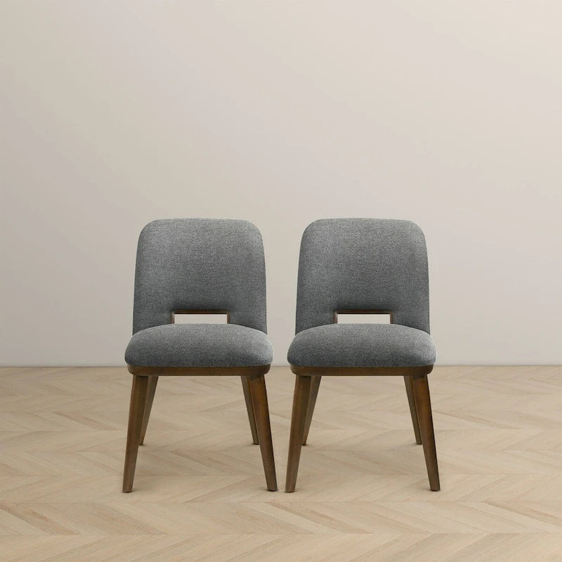 Sillas de comedor tapizadas gris claro con base de madera maciza, juego de 2