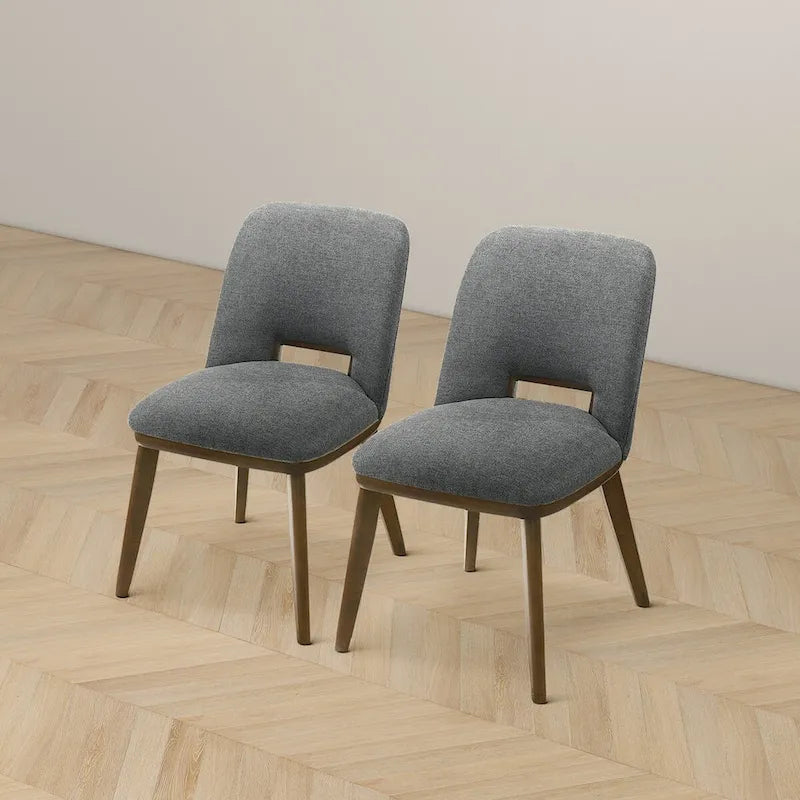 Sillas de comedor tapizadas gris claro con base de madera maciza, juego de 2