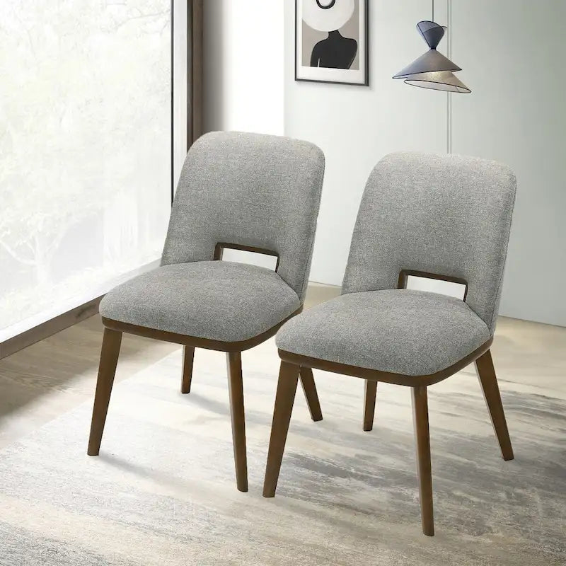 Sillas de comedor tapizadas gris claro con base de madera maciza, juego de 2