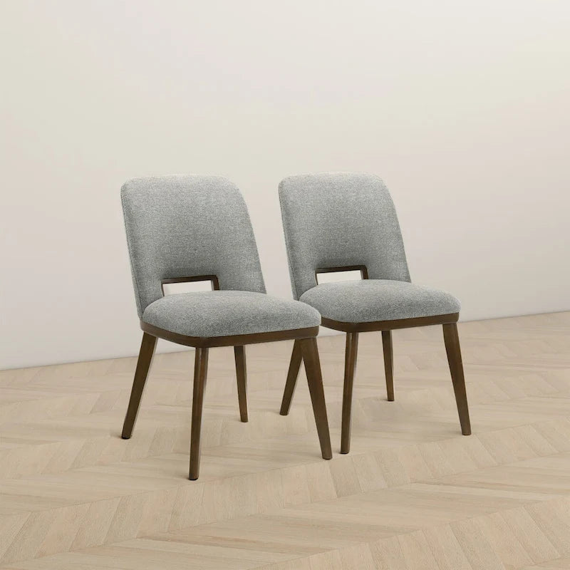 Sillas de comedor tapizadas gris claro con base de madera maciza, juego de 2