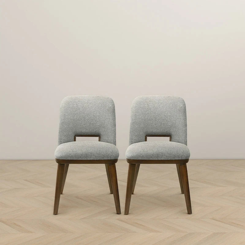 Sillas de comedor tapizadas gris claro con base de madera maciza, juego de 2