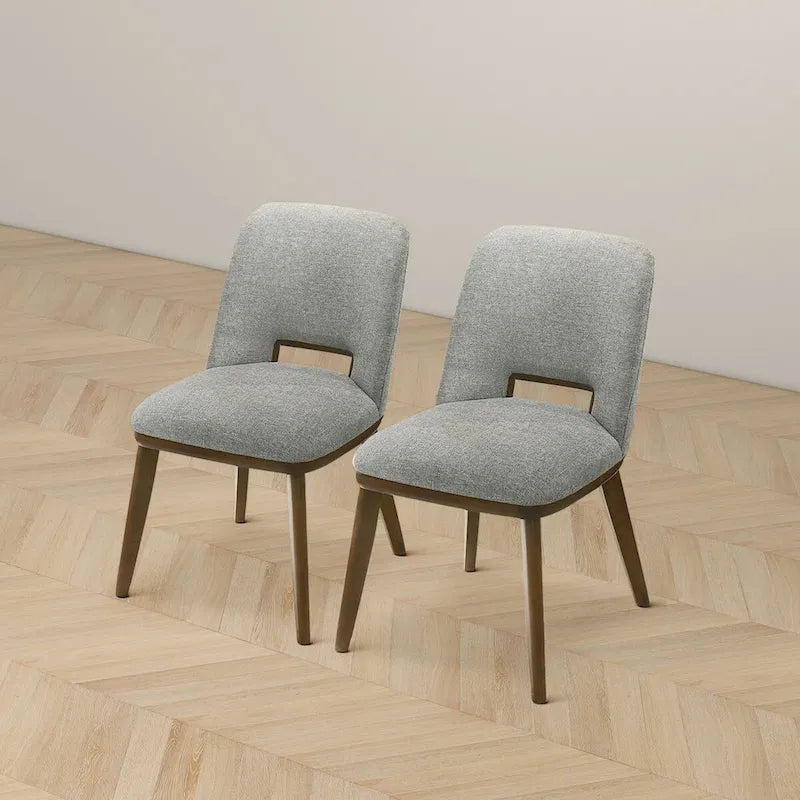 Sillas de comedor tapizadas gris claro con base de madera maciza, juego de 2
