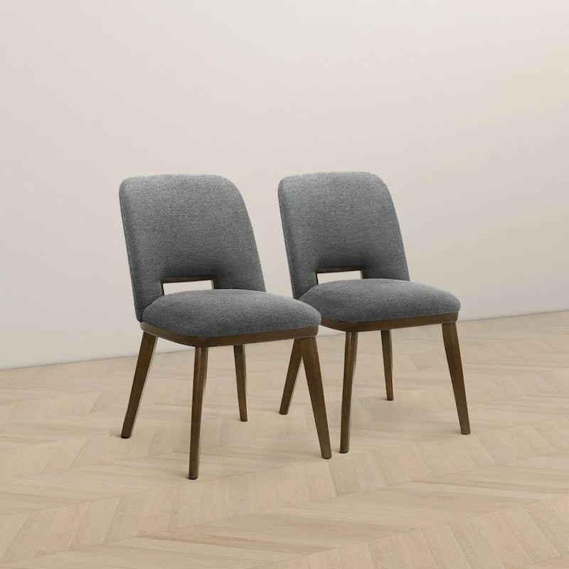 Sillas de comedor tapizadas gris claro con base de madera maciza, juego de 2