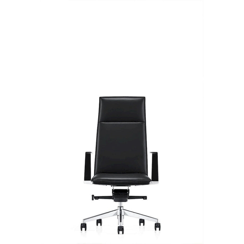 Silla ejecutiva de oficina negra con respaldo alto y giratoria
