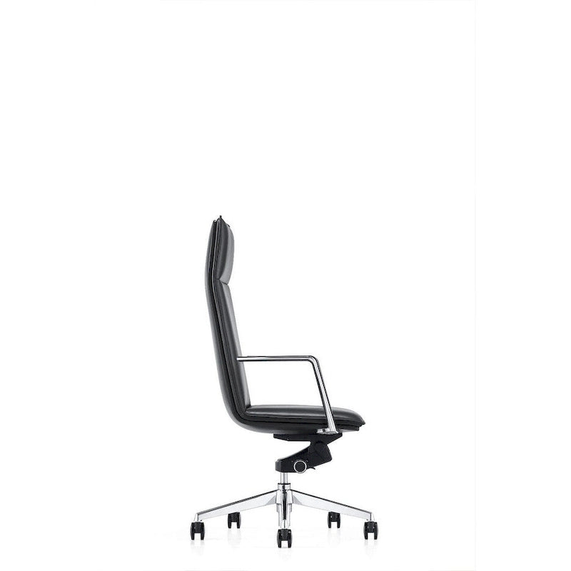 Silla ejecutiva de oficina negra con respaldo alto y giratoria