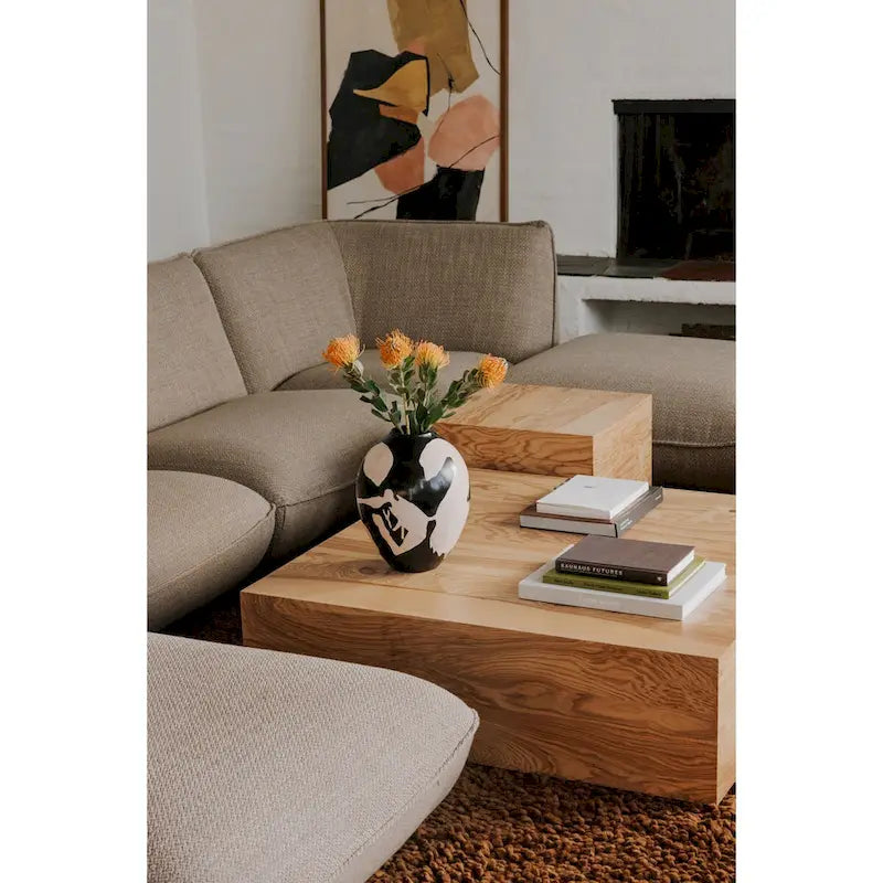 Mesa auxiliar de chapa de madera de raíz natural con estructura de abedul