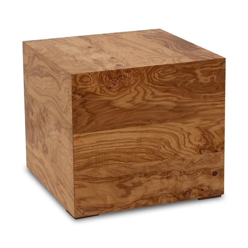 Mesa auxiliar de chapa de madera de raíz natural con estructura de abedul