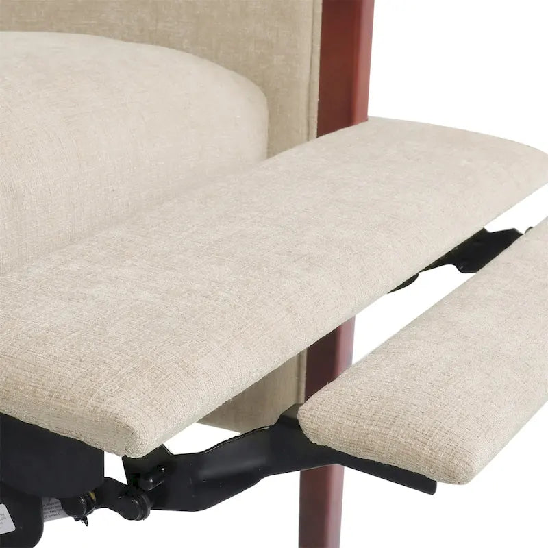 Sillón reclinable de tela con respaldo abatible y estructura de madera