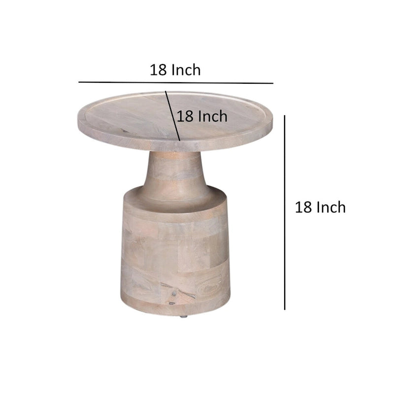 Mesa auxiliar redonda de madera de mango de 18 pulgadas con base de pedestal