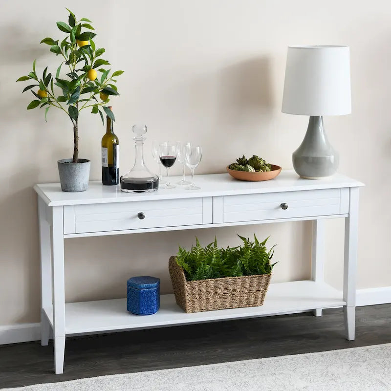 Mesa consola blanca con 2 cajones y estante inferior