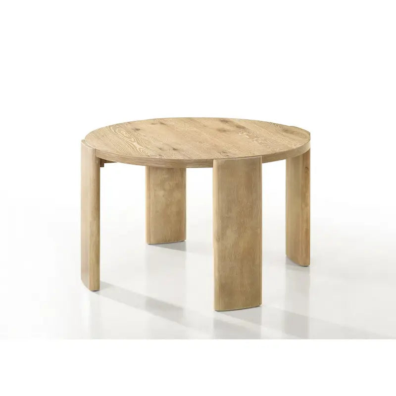 Mesa de comedor redonda con acabado de roble