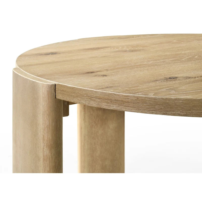 Mesa de comedor redonda con acabado de roble