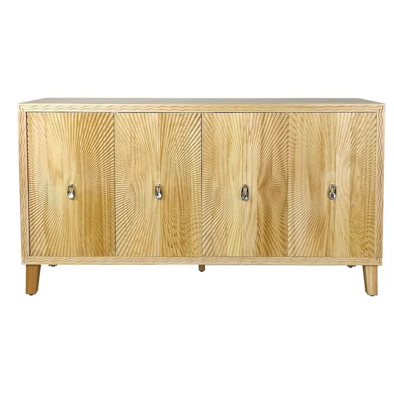 Aparador tallado marrón natural de 4 puertas con estantes ajustables