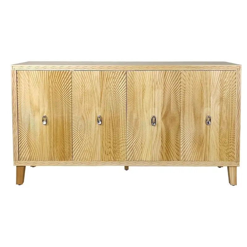 Aparador tallado marrón natural de 4 puertas con estantes ajustables