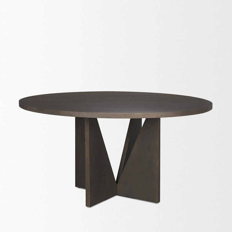 Mesa de comedor redonda de madera maciza con patas anguladas