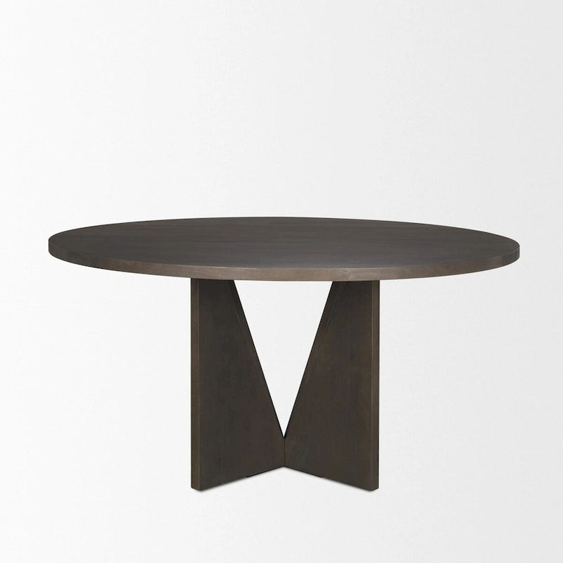 Mesa de comedor redonda de madera maciza con patas anguladas