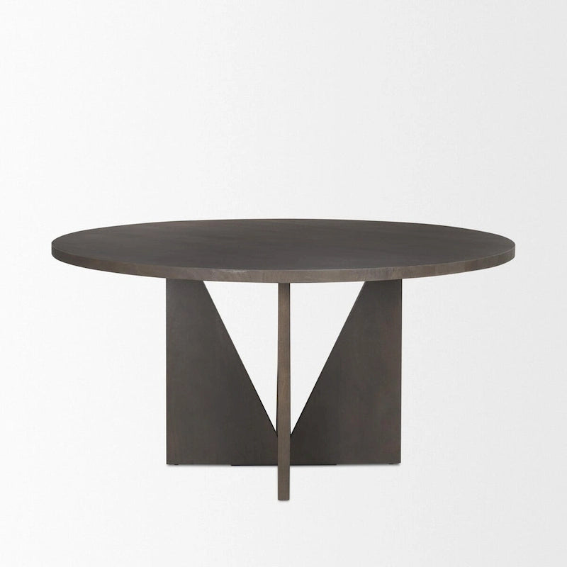 Mesa de comedor redonda de madera maciza con patas anguladas