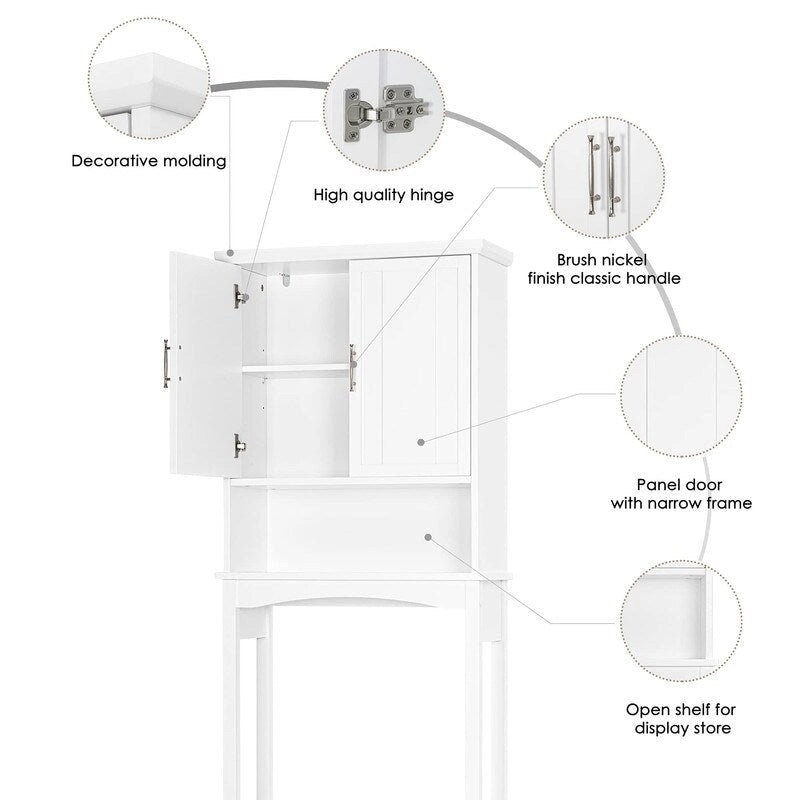 Mueble blanco de almacenamiento sobre el inodoro con estante ajustable