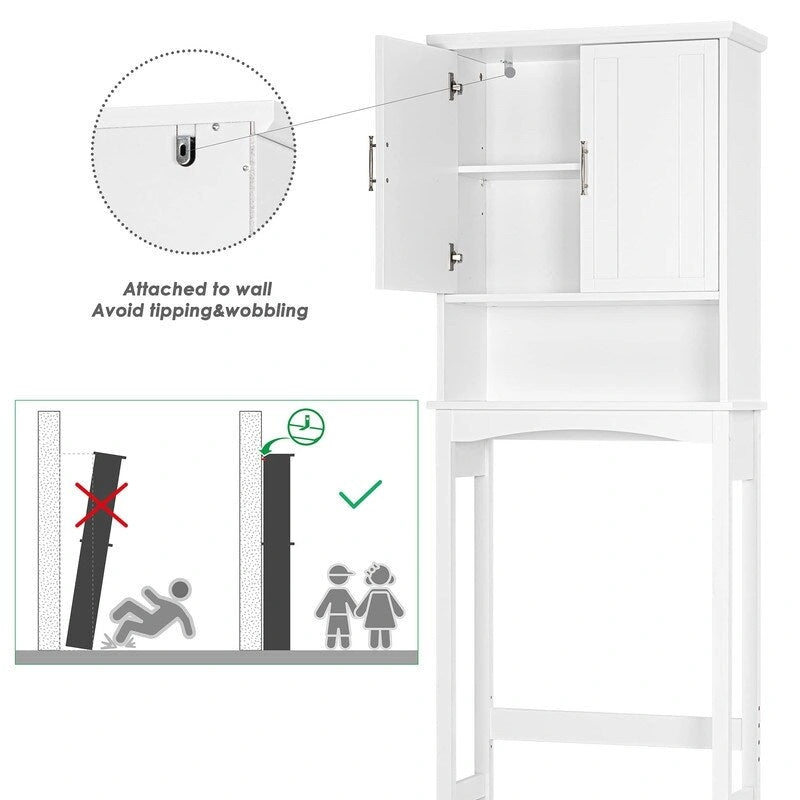 Mueble blanco de almacenamiento sobre el inodoro con estante ajustable